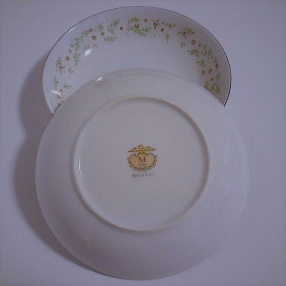 Vintage M Japan 3617- SUZI  Floral Trim Saucer Salad Bowl White Floral Lot 2 - Picture 5 of 9